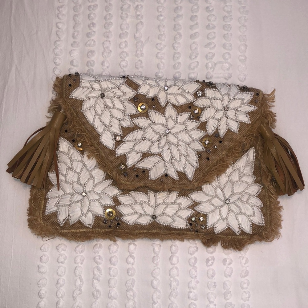 Anthropologie Beaded Envelope Clutch Bag